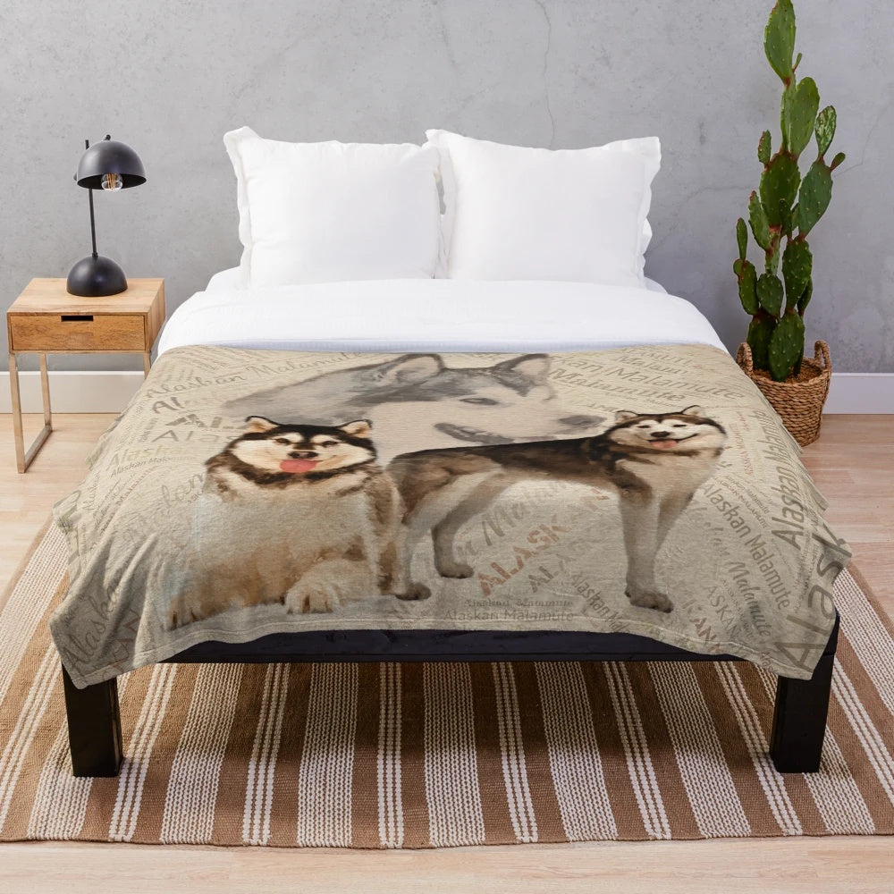 Alaskan Malamute Collage Plush Blanket