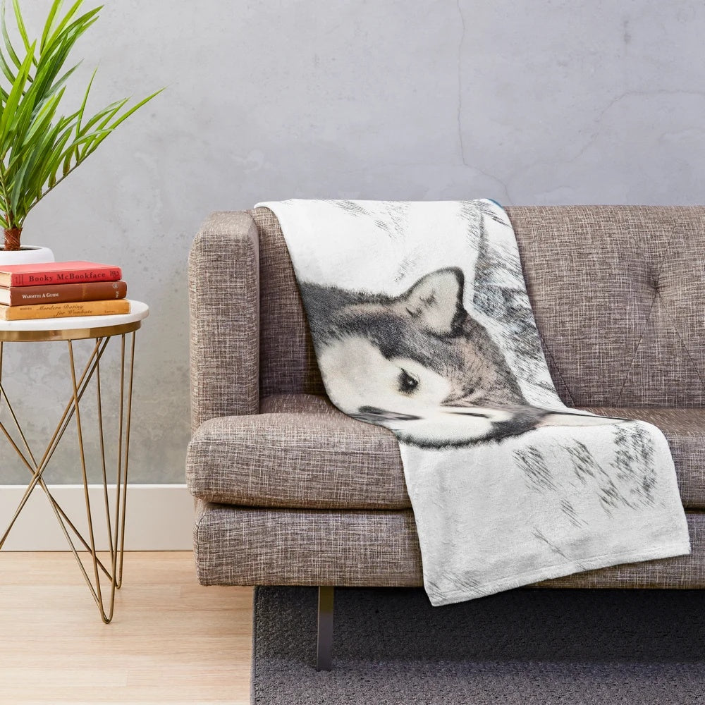 Alaskan Malamute Plush Blanket featuring a cute portrait of the majestic sled dog