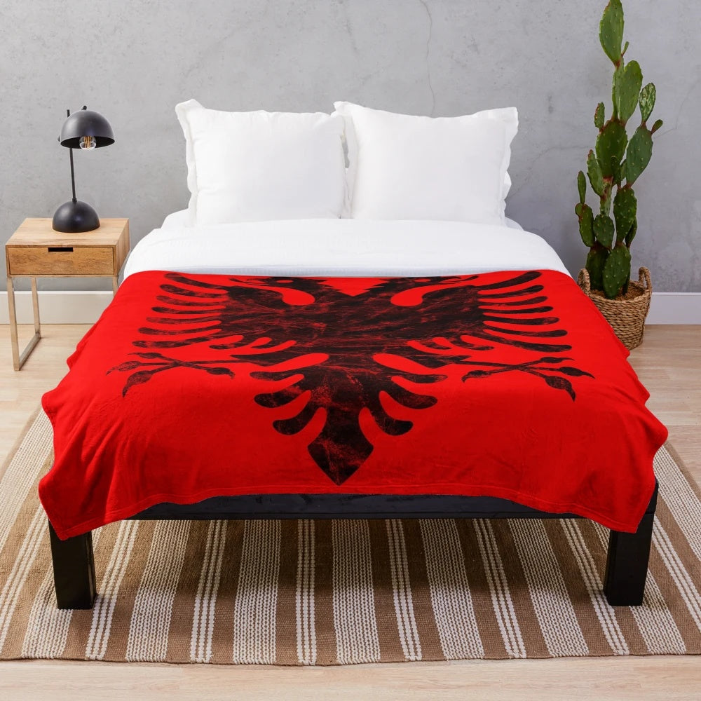 Albania flag plush blanket with double headed eagle design