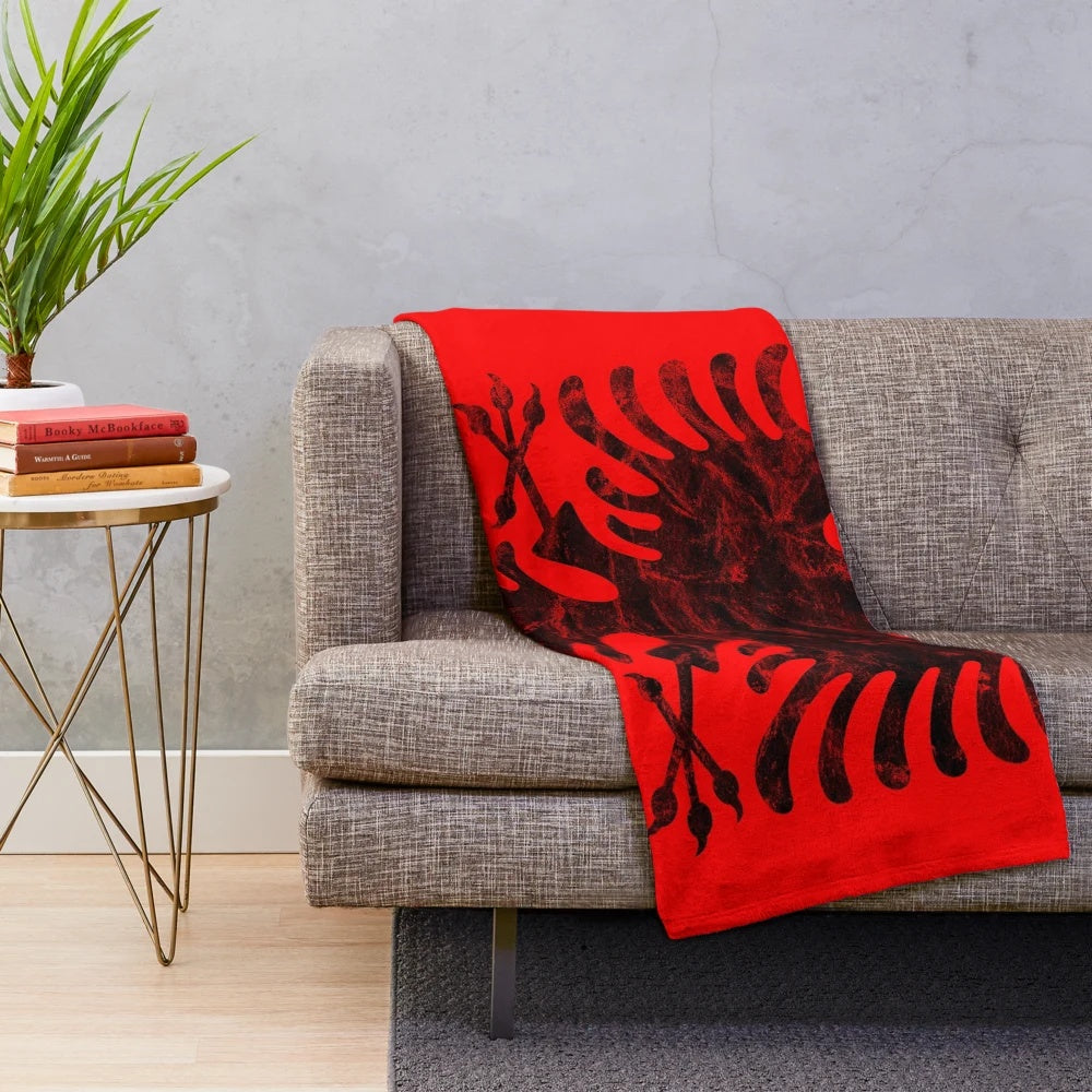 Albania flag plush blanket with double headed eagle design