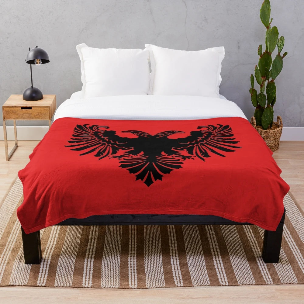 Soft, plush Albanian flag-inspired blanket with double-headed eagle