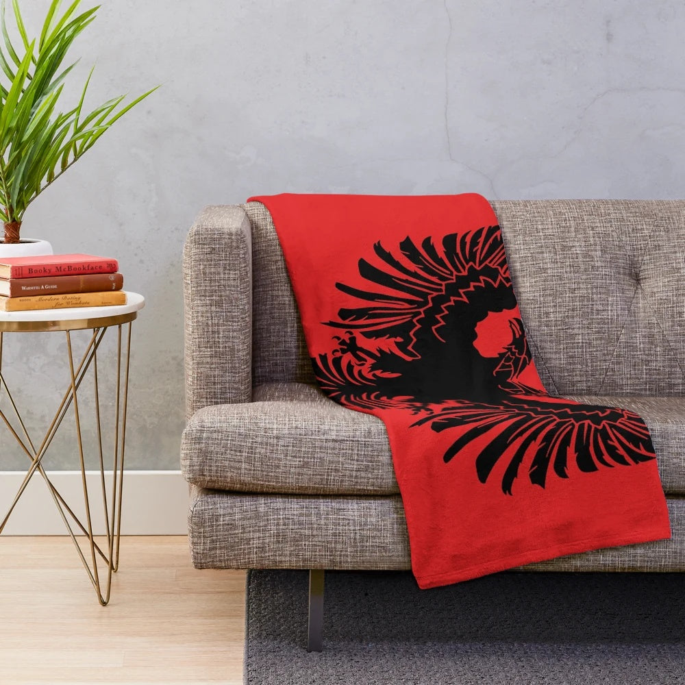 Soft, plush Albanian flag-inspired blanket with double-headed eagle