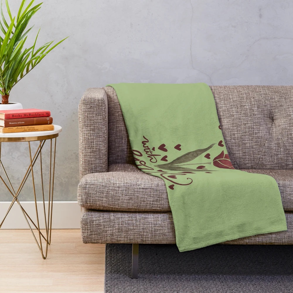 Soft, floral plush blanket with "All Things Grow with Love" design