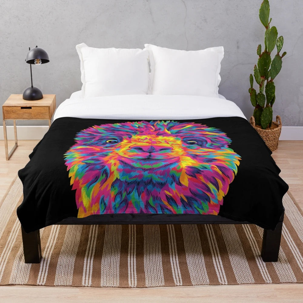Colorful and fluffy alpaca-inspired plush blanket