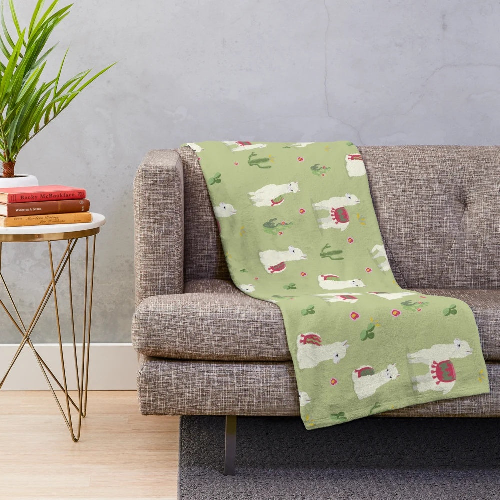 Soft, fluffy alpaca plush blanket with a cute animal pattern design