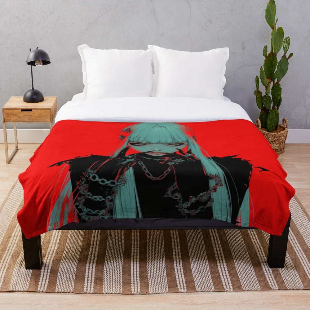 Alternative girl plush blanket with anime-inspired design