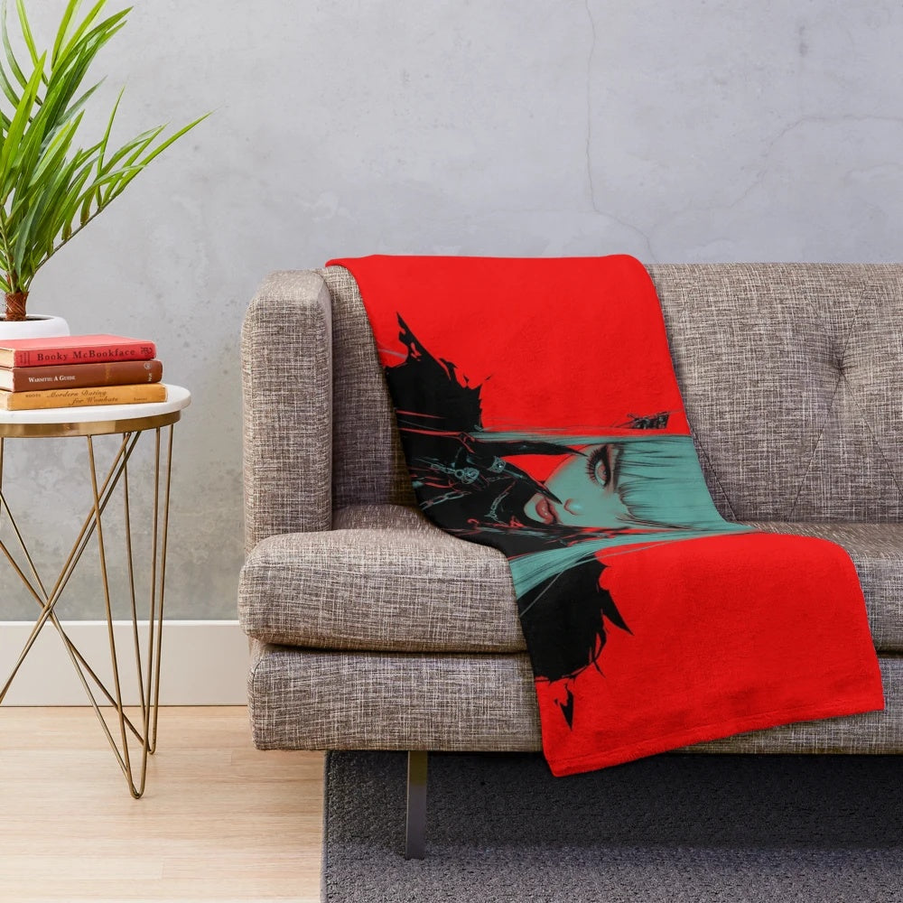 Alternative girl plush blanket with anime-inspired design