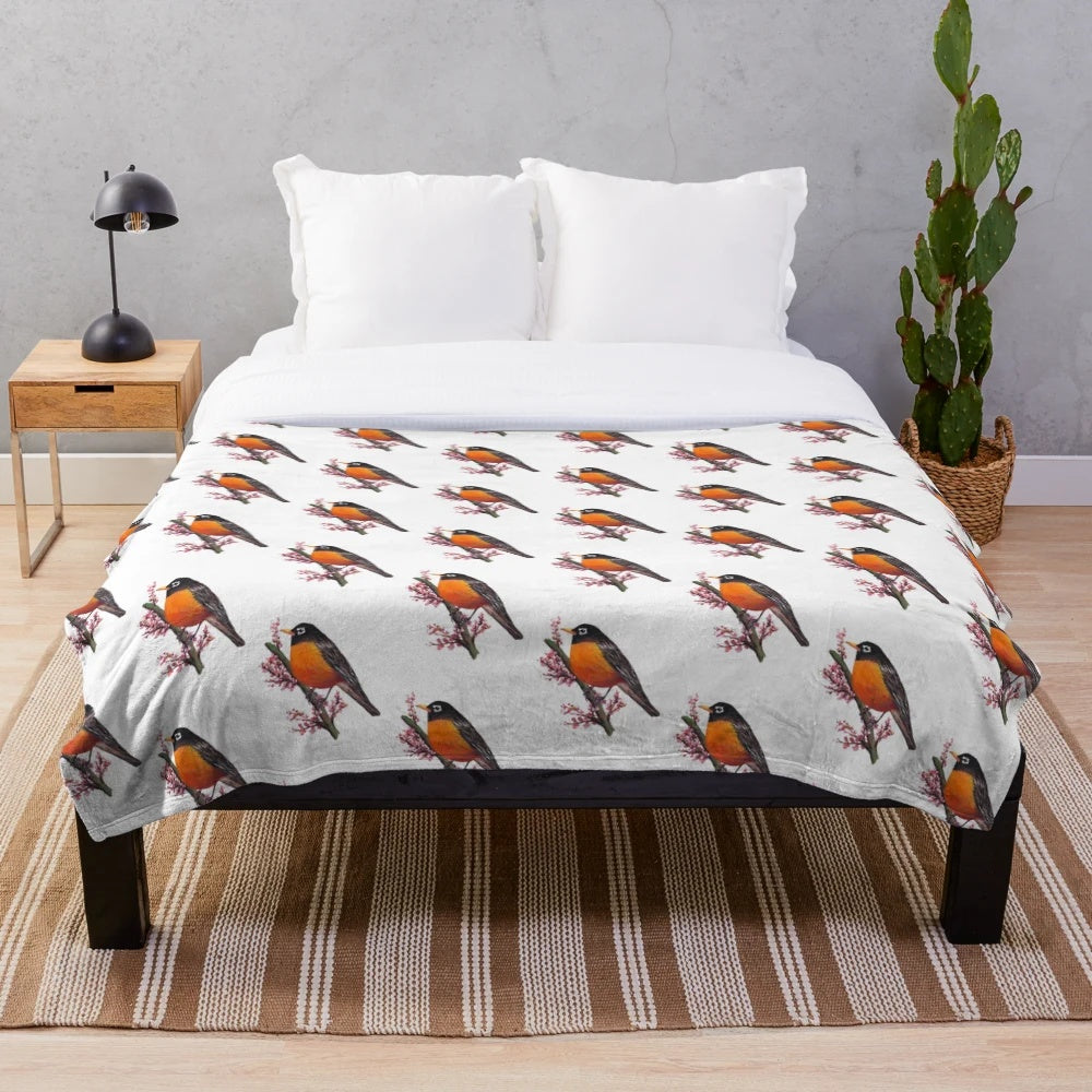 Soft and cuddly plush blanket featuring the beautiful American robin bird