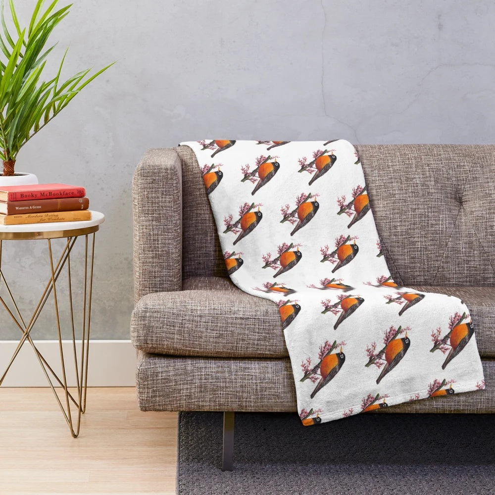 Soft and cuddly plush blanket featuring the beautiful American robin bird