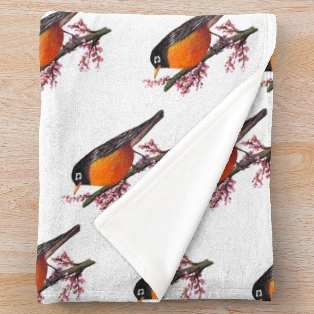 Soft and cuddly plush blanket featuring the beautiful American robin bird