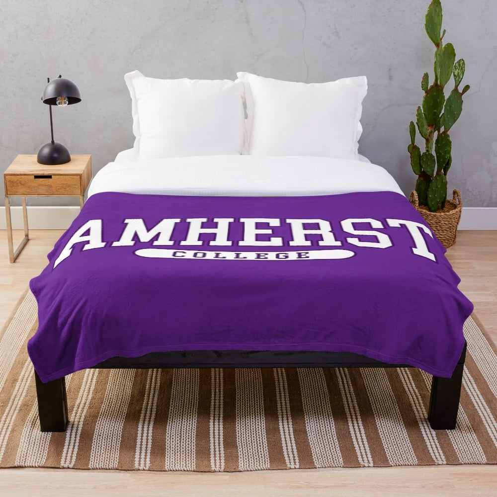 Amherst College inspired plush blanket with curved college font design