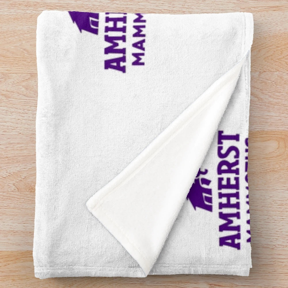 Amherst College plush blanket with the Mammoths logo