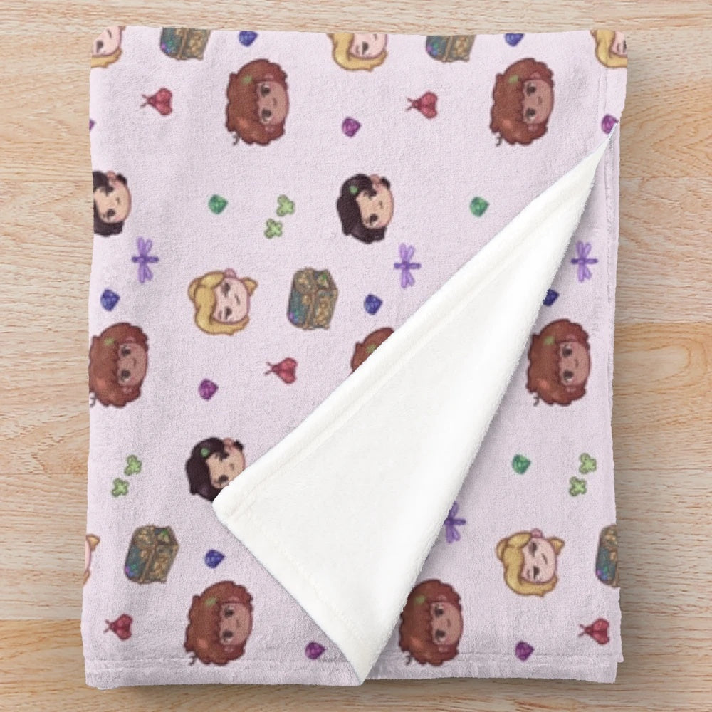 Amphibia-inspired plush blanket with cartoon frog characters