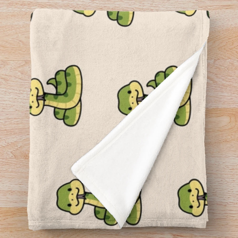 Anaconda plush blanket featuring a cute, cartoon-style green snake design