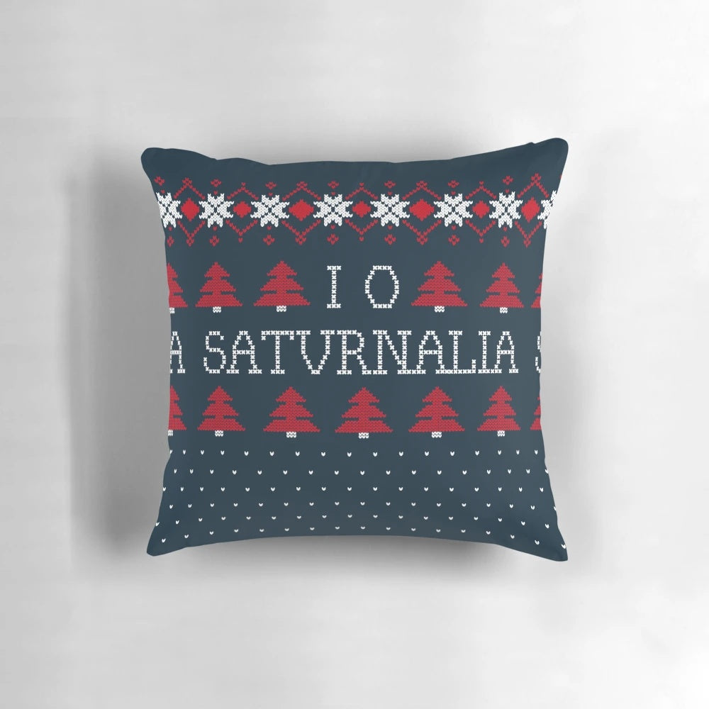 Ancient Knits IO SATURNALIA Pillow featuring a classic Roman holiday design