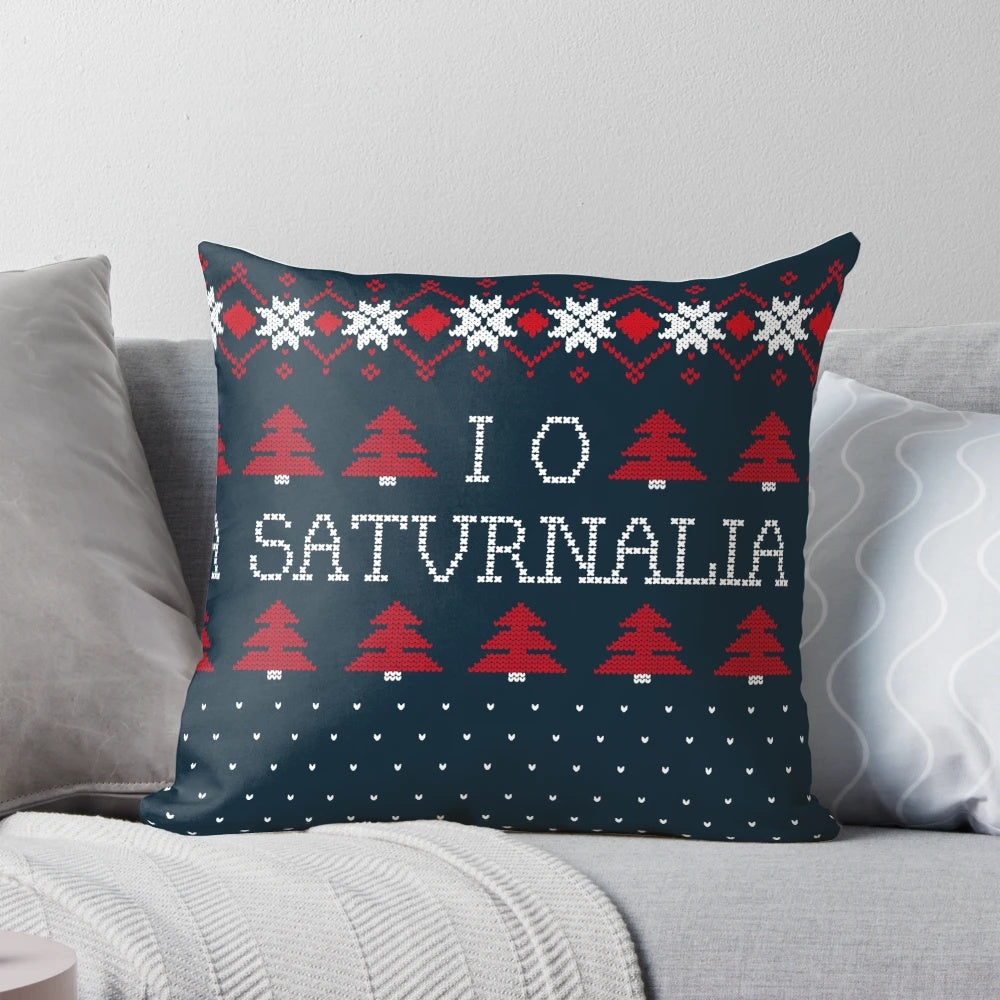 Ancient Knits IO SATURNALIA Pillow featuring a classic Roman holiday design