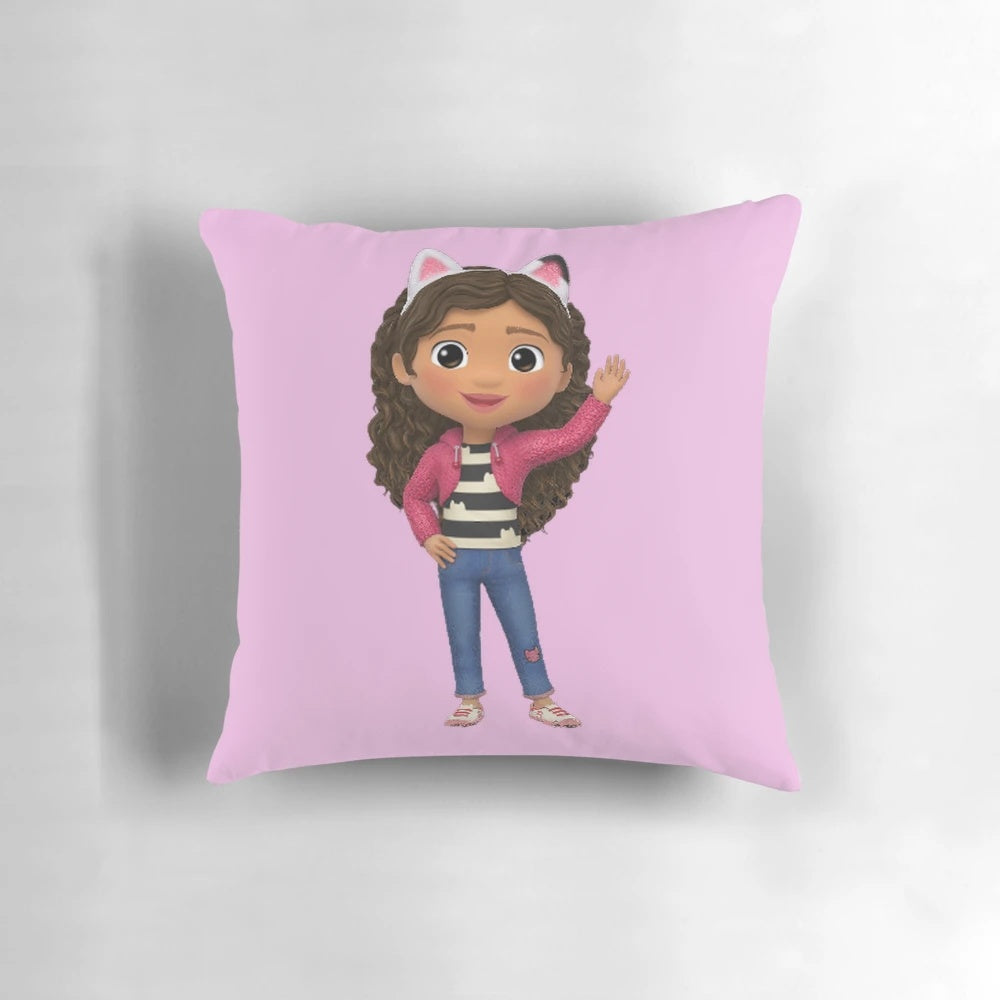 Soft and plush Gabby's Dollhouse pillow featuring cute cat characters