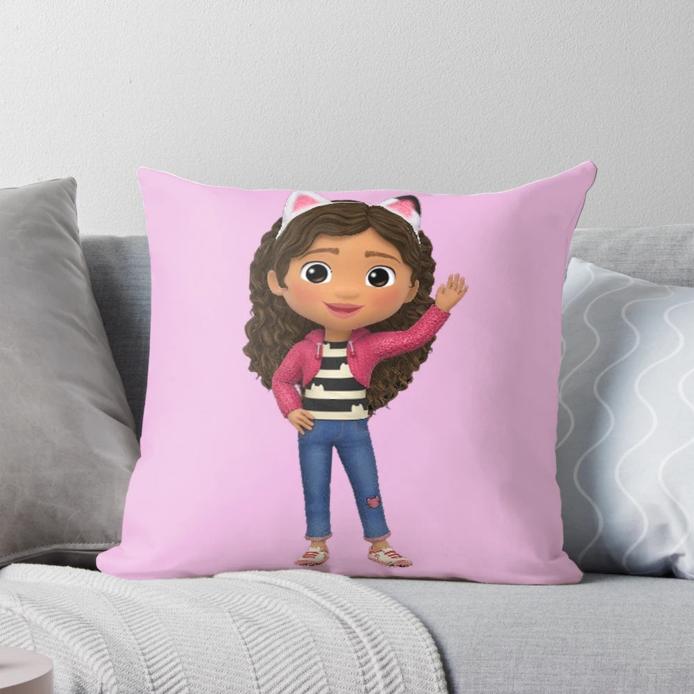 Soft and plush Gabby's Dollhouse pillow featuring cute cat characters