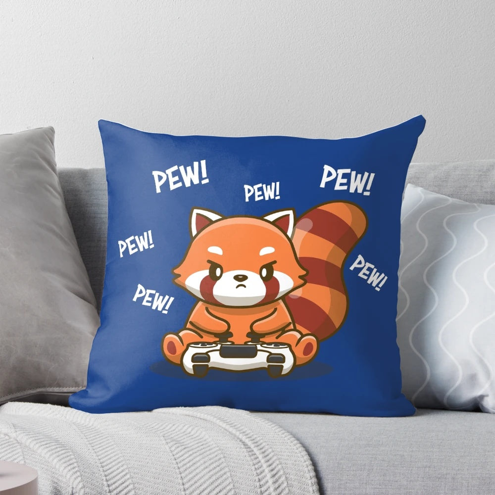 Soft, plush red panda pillow with a cute, chibi-style design.