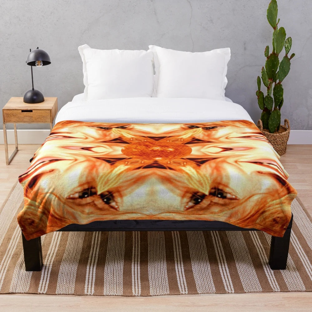 Colorful and vibrant plush blanket with a sun design