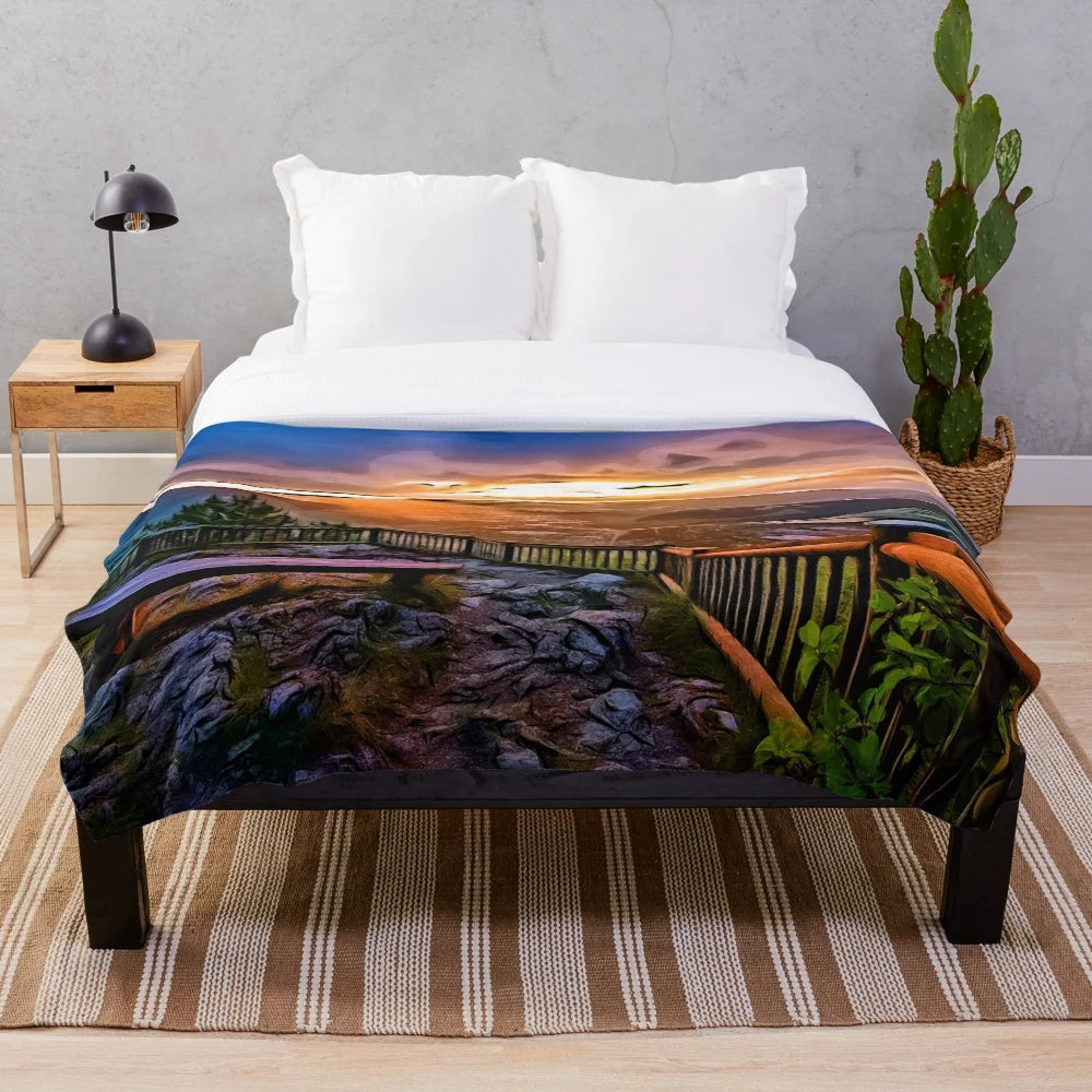 Soft and comfortable plush blanket with relaxing landscape design