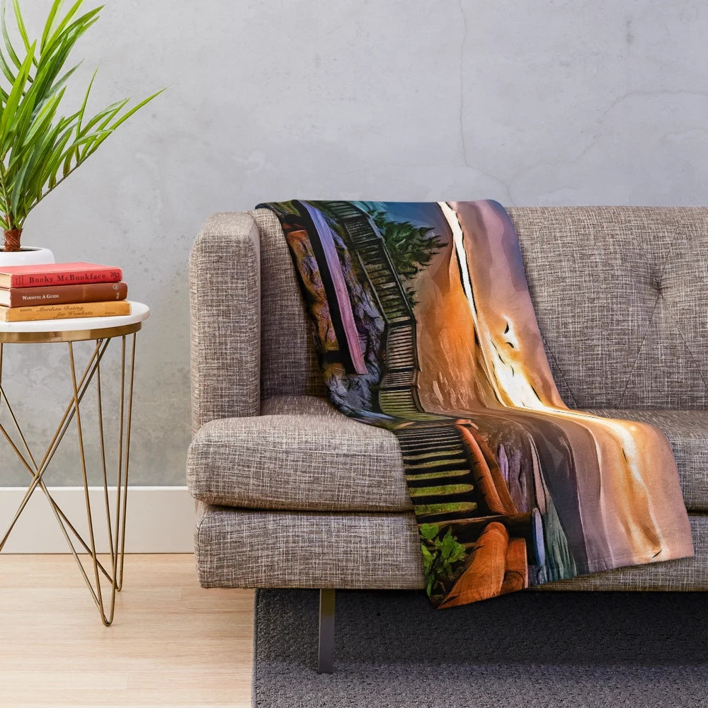 Soft and comfortable plush blanket with relaxing landscape design