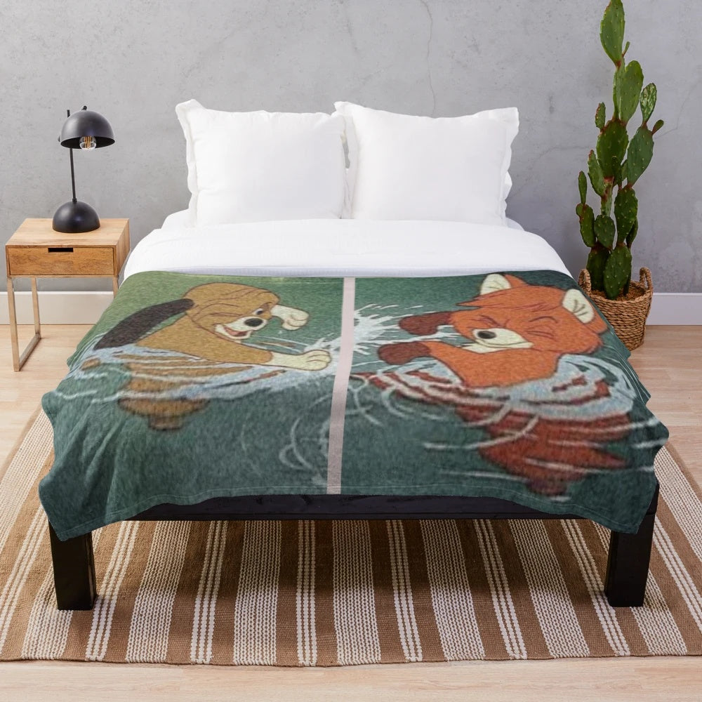 Soft and plush blanket with an "The Fox and The Hound" inspired design