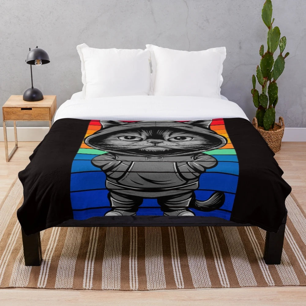 Angry cat plush blanket with a humorous feline design