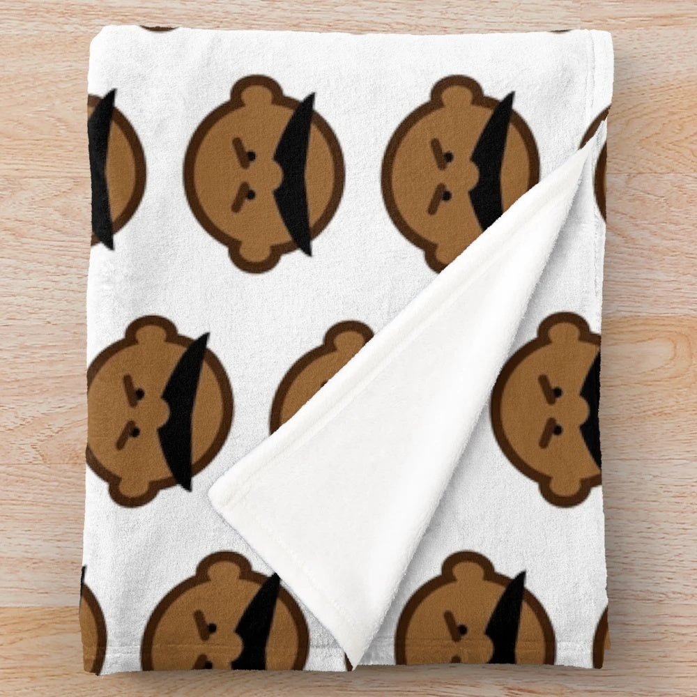 Angry Voss character on a soft, plush blanket