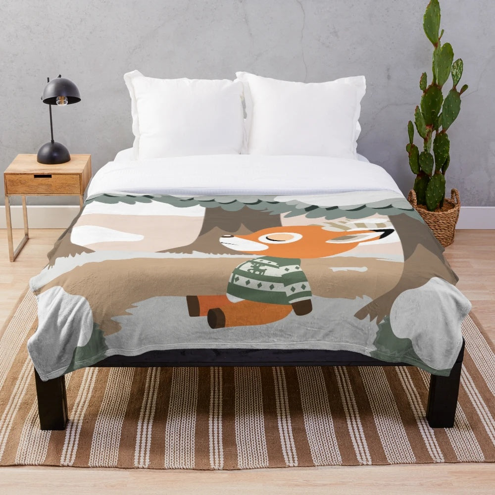 Cozy animal crossing inspired plush blanket featuring the deer villager Sherb