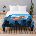 Soft and cuddly plush blanket featuring illustrated dog and cat characters