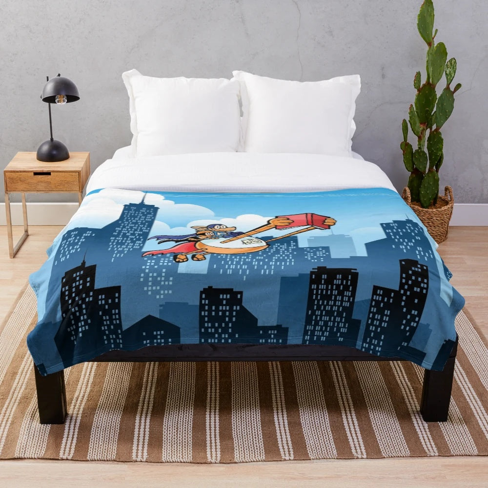 Soft and cuddly plush blanket featuring illustrated dog and cat characters