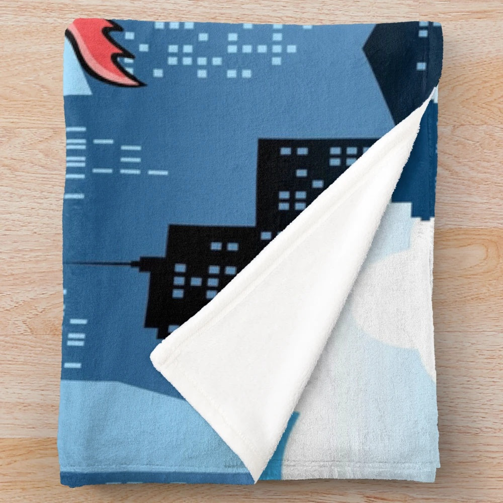 Soft and cuddly plush blanket featuring illustrated dog and cat characters