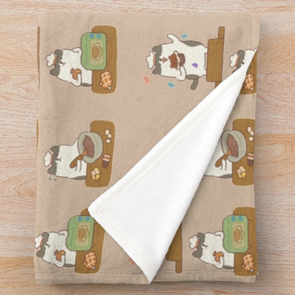 Cuddly plush blanket featuring cats in a culinary contest from the Animal Restaurant game