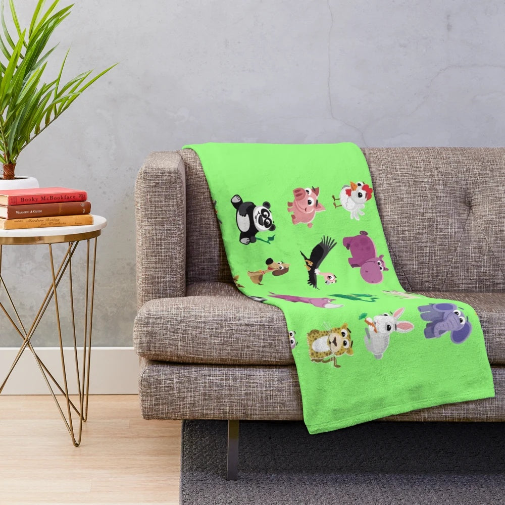 Cartoon animal-themed plush blanket