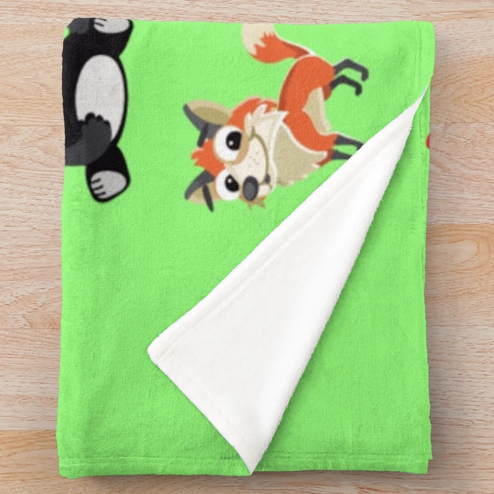Cartoon animal-themed plush blanket