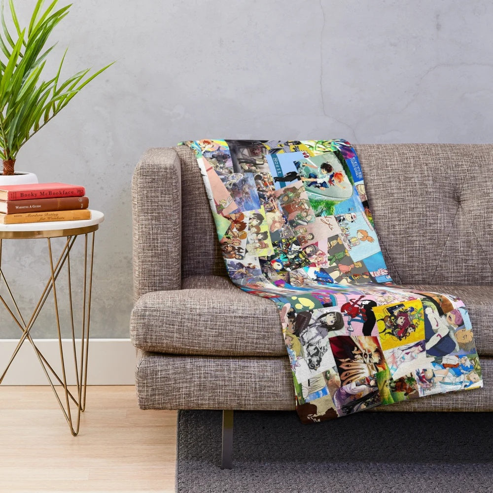 Soft and snuggly plush blanket featuring an anime collage design