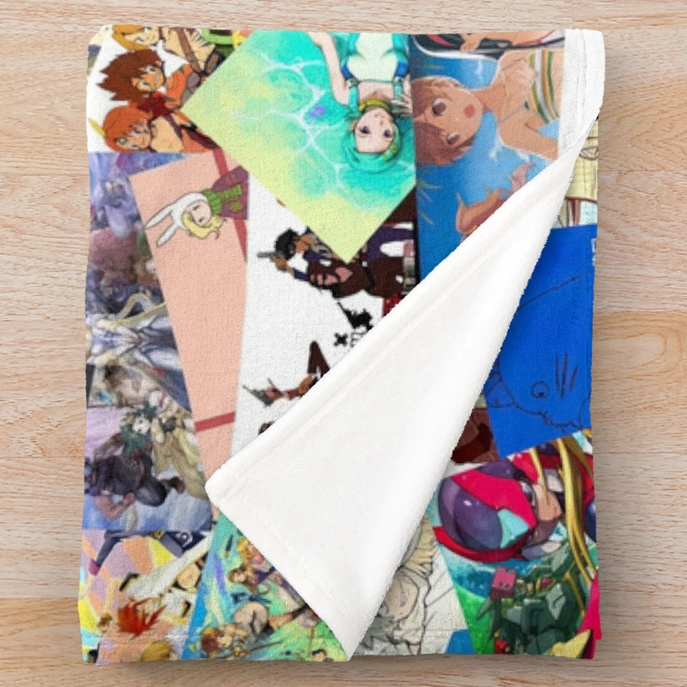 Soft and snuggly plush blanket featuring an anime collage design