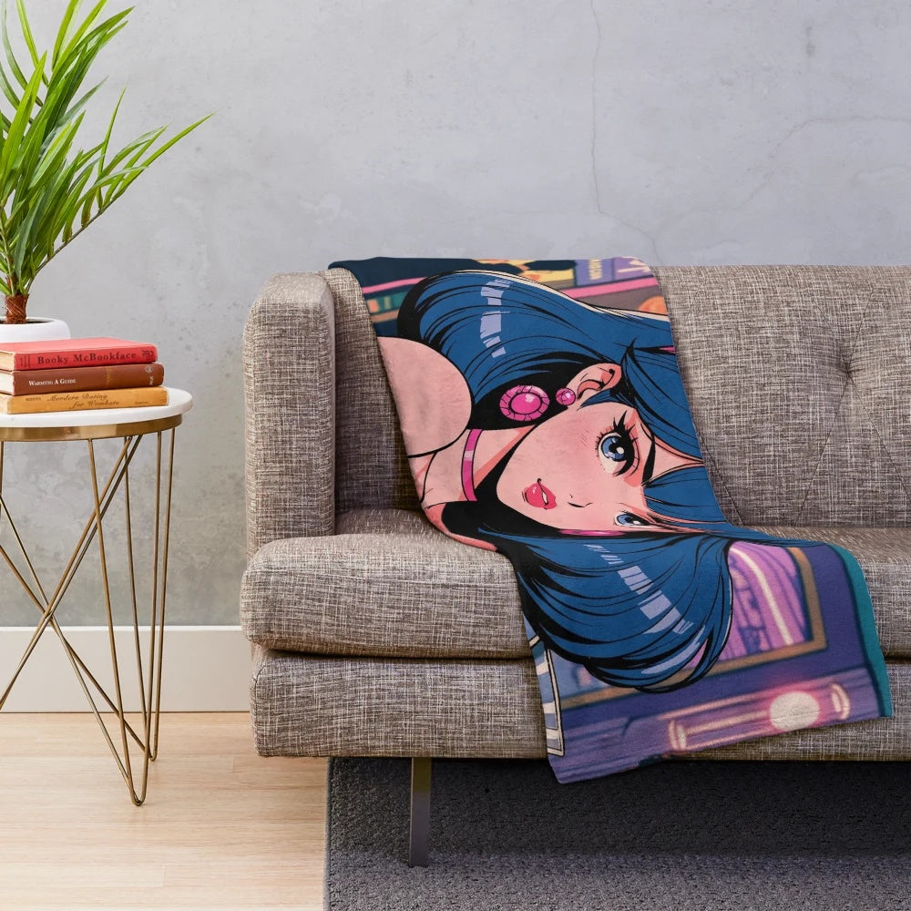 Soft and plush anime girl-themed blanket for cinema and anime lovers