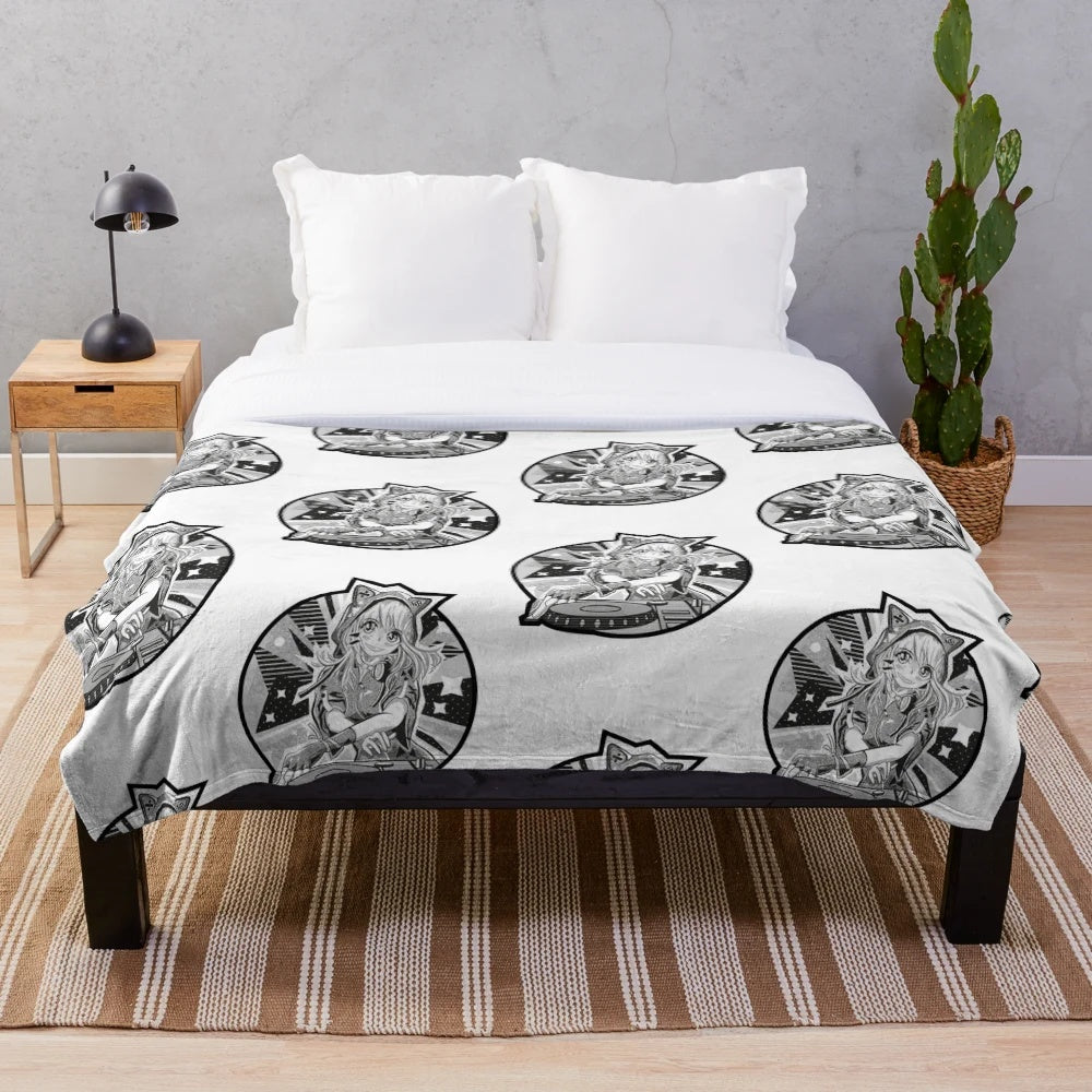 Soft and plush anime girl dj-themed blanket