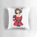 Soft and cuddly anime girl in a festive red and white Santa-inspired outfit printed on a plush pillow.