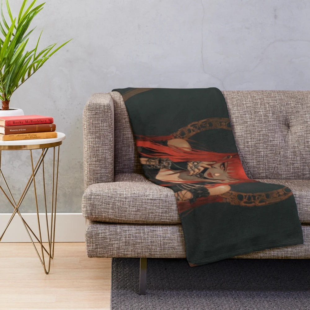 Plush blanket featuring a beautiful anime girl with red hair in a grunge/alternative style