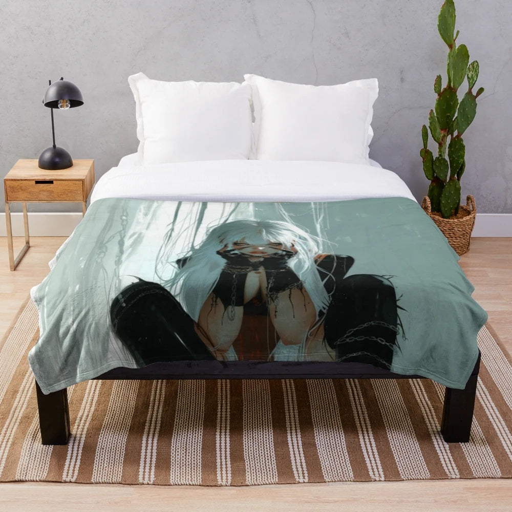Soft and snuggly plush blanket featuring an anime-inspired girl in a stylish alternative fashion