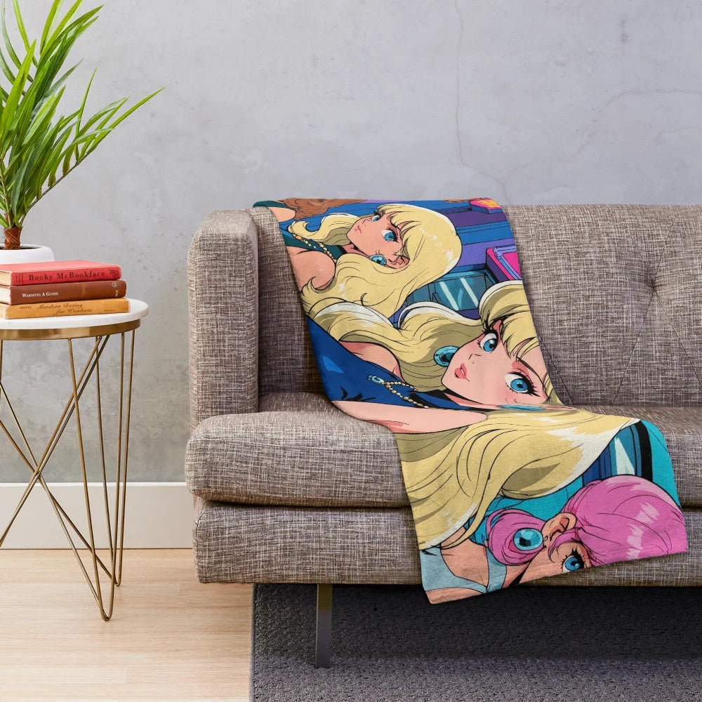Cozy anime-inspired plush blanket featuring cute anime girls