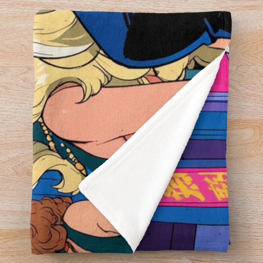 Cozy anime-inspired plush blanket featuring cute anime girls