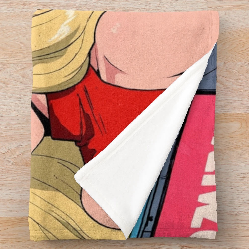 Soft, plush anime girls blanket featuring cute cartoon characters in a cinema setting