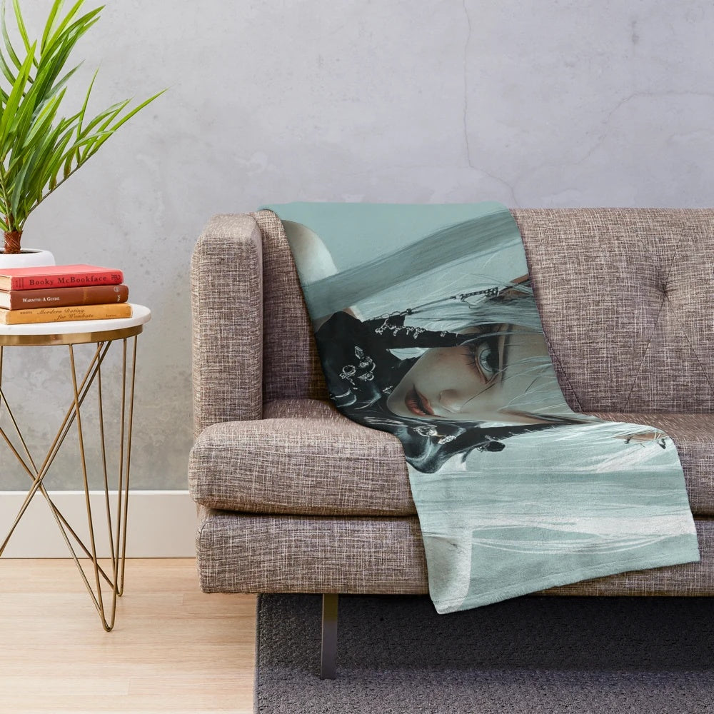 Soft and plush anime-inspired girl blanket in a dark, alternative style