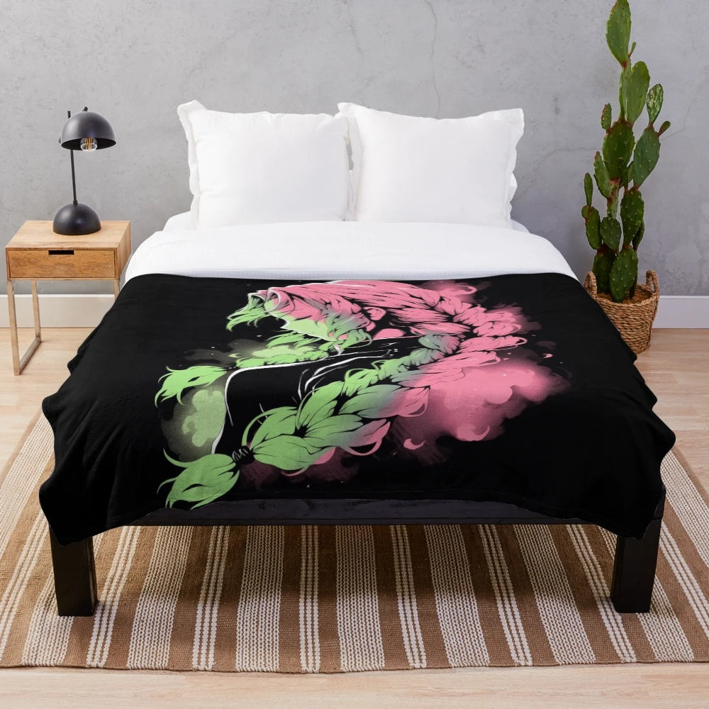 Demon Slayer inspired plush blanket with graffiti style design