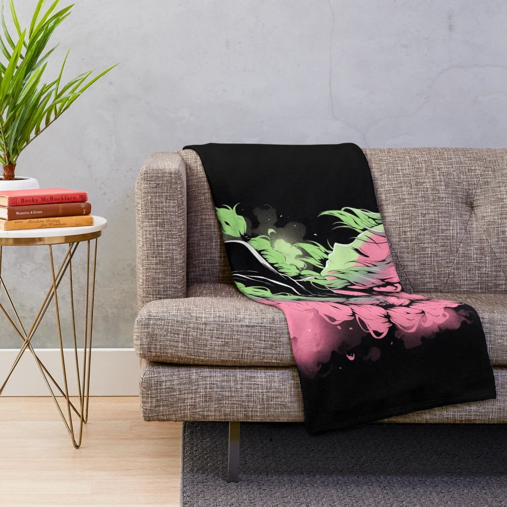 Demon Slayer inspired plush blanket with graffiti style design