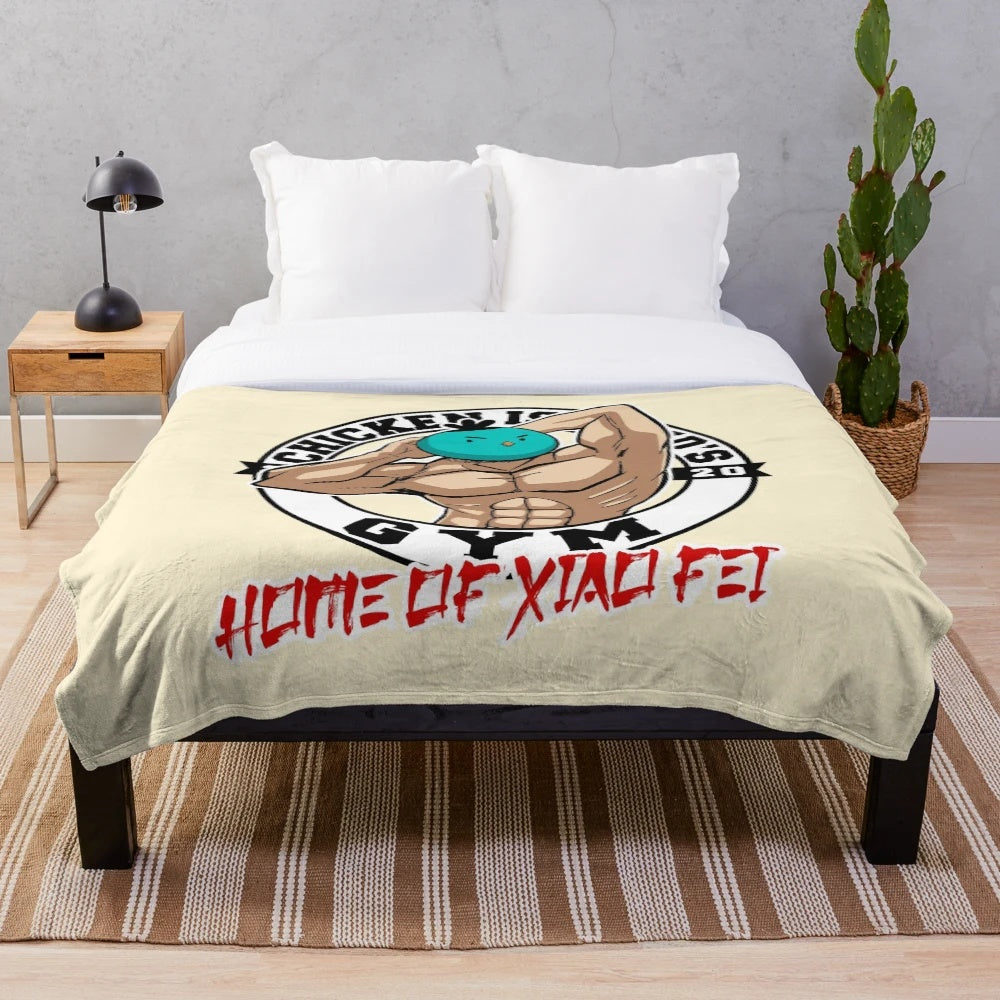 Plush blanket with anime-inspired gym design